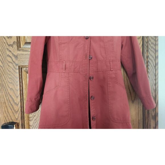 Vintage 80s Retro Dusty Rose Pink Plaid Lined Midi Trench Coat w/ Over-Vest PS - Picture 3 of 12